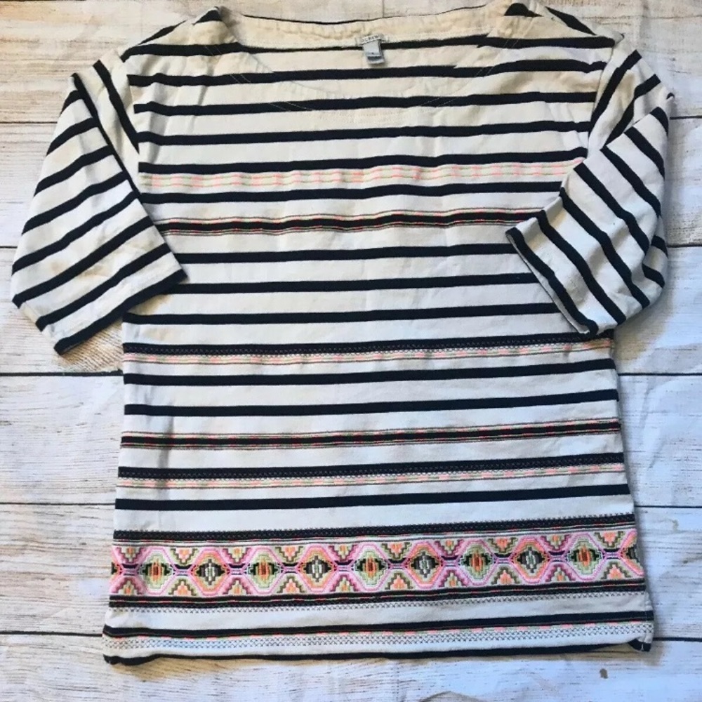 J Crew Aztec Print Striped Neon Top Boho Sz Small